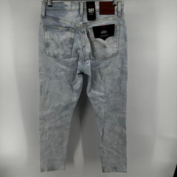 Levi's 501 Skinny Jeans Light Acid Wash Bleach High Rise Stretch Blue 28x28 - Picture 7 of 7